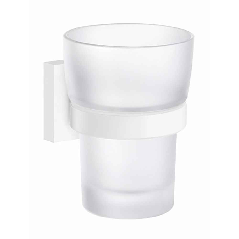 Smedbo RX343 House - Holder with Tumbler, Matte White/Frosted Glass